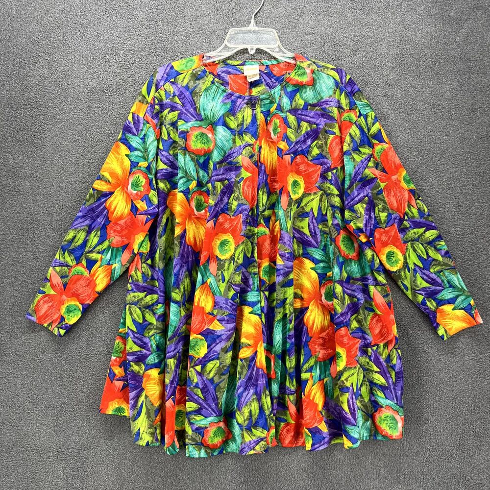 Vintage Sirena Top Plus Small Floral Blouse cover up Relaxed Tropical Hawaii Ope